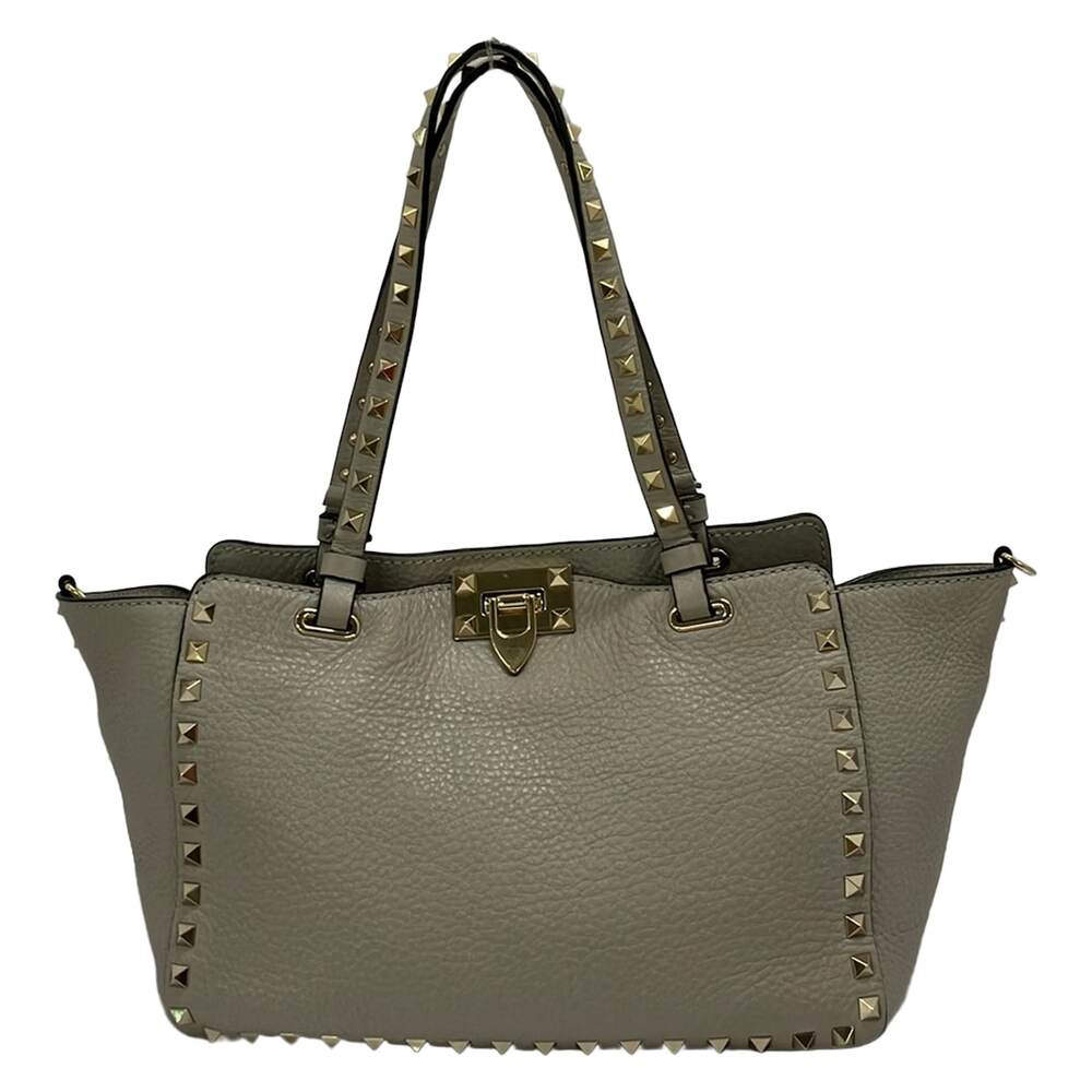 Valentino Garavani Rock Studs 2-Way Bag Handbag Gray Gold Leather Hardware